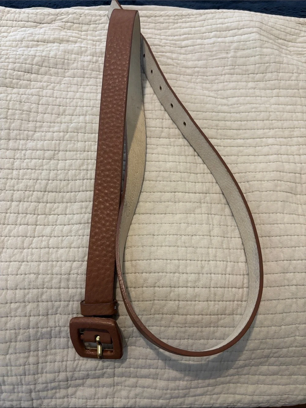 Coldwater Creek Brown Textured Leather Belt with Gold Buckle